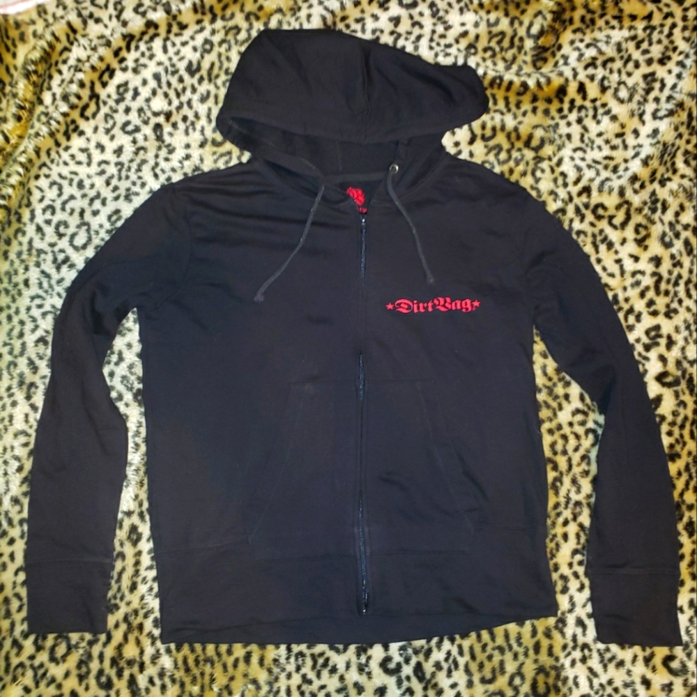 VINTAGE RHINESTONE SPARROW DIRTBAG ZIP HOODIE XL Y2K HOT TOPIC PUNK